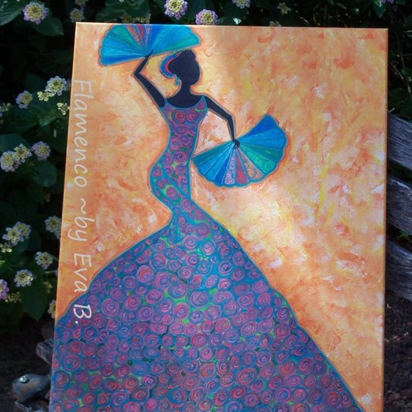Hand Crafted Painting Of A Colorful Flamenco Dancer on Canvas 16x20 Abstract - Picture 8 of 16